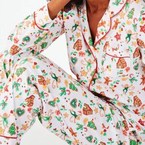 NWT Roller Rabbit Gingerbread Party Long Sleeve Polo Pajamas